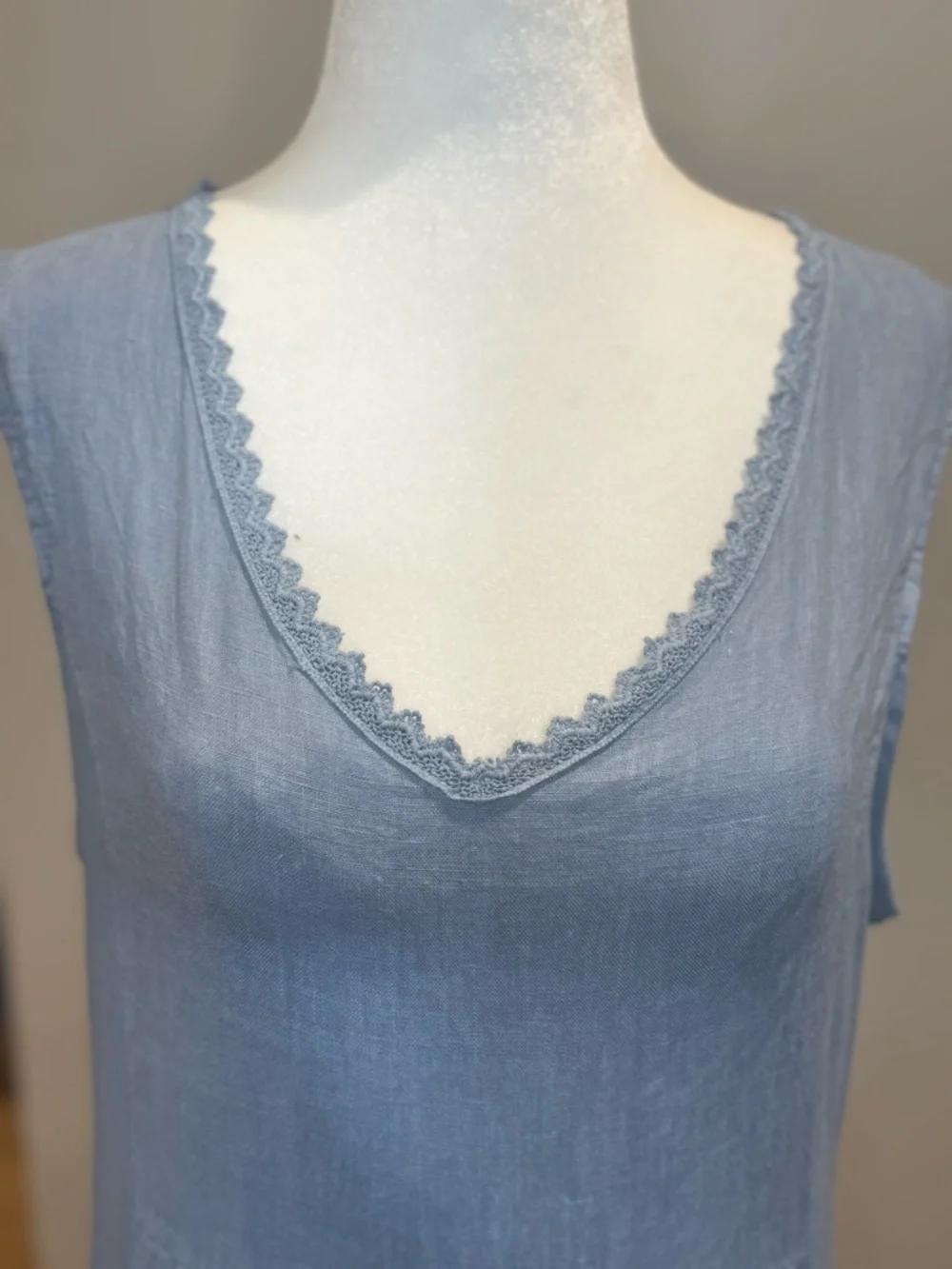 Terzo Millennio Light Blue Sleeveless Italian Linen Dress Small - Picture 2 of 10